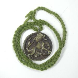 Leo Lion Zodiac Pendant Handmade Clay Vintage Green MCM
